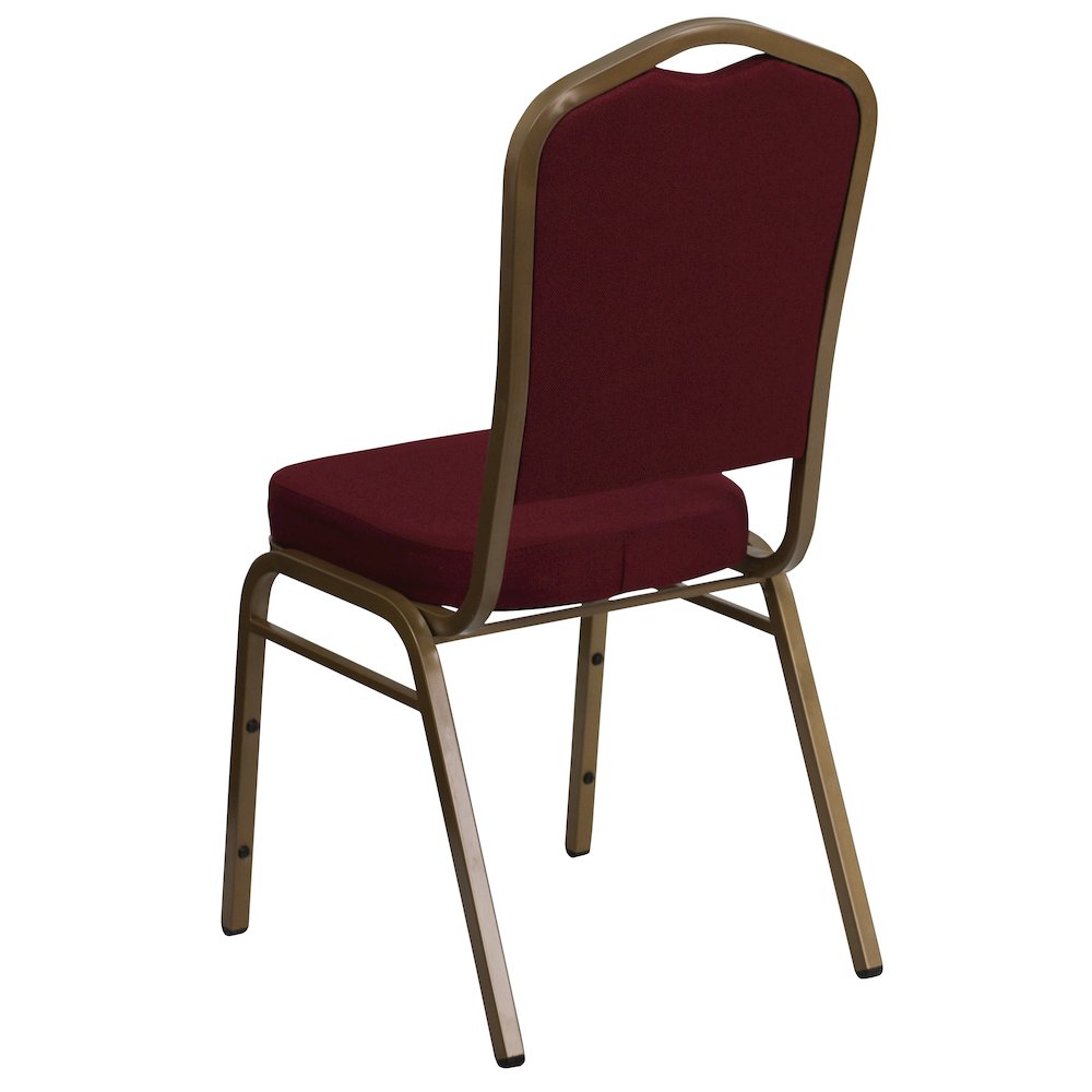 Crown Back Stacking Banquet Chair in Burgundy Fabric - Gold Frame. Picture 6