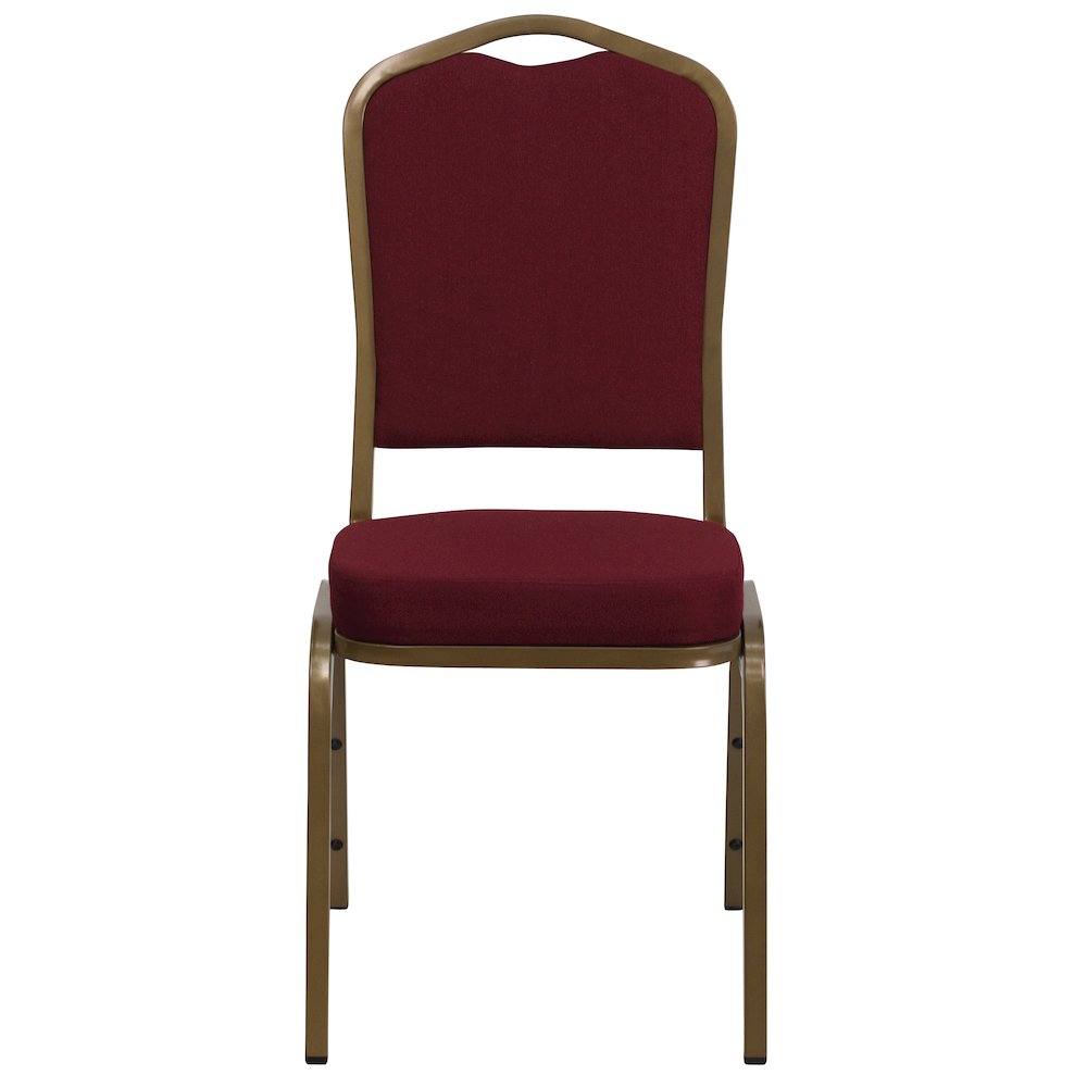 Crown Back Stacking Banquet Chair in Burgundy Fabric - Gold Frame. Picture 9