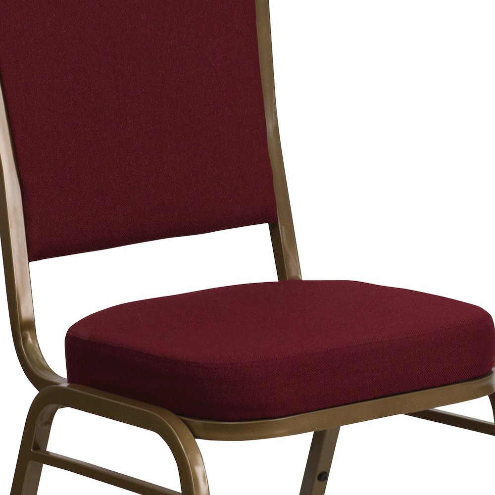 Crown Back Stacking Banquet Chair in Burgundy Fabric - Gold Frame. Picture 12