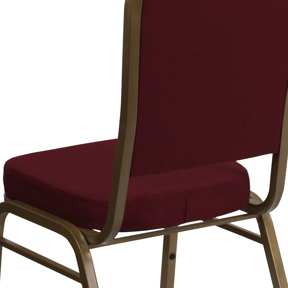 Crown Back Stacking Banquet Chair in Burgundy Fabric - Gold Frame. Picture 11