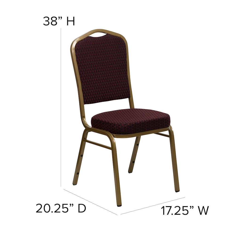 Crown Back Stacking Banquet Chair in Burgundy Patterned Fabric - Gold Frame. Picture 5
