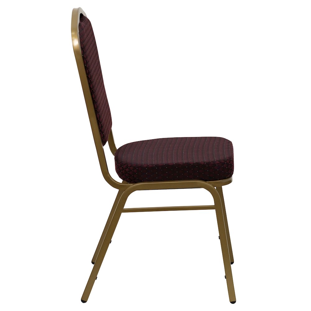 Crown Back Stacking Banquet Chair in Burgundy Patterned Fabric - Gold Frame. Picture 8