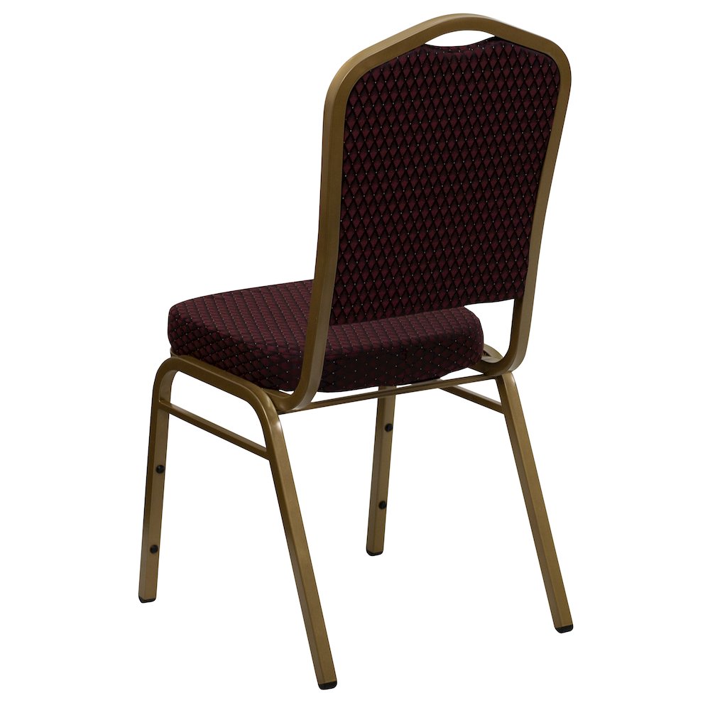 Crown Back Stacking Banquet Chair in Burgundy Patterned Fabric - Gold Frame. Picture 6