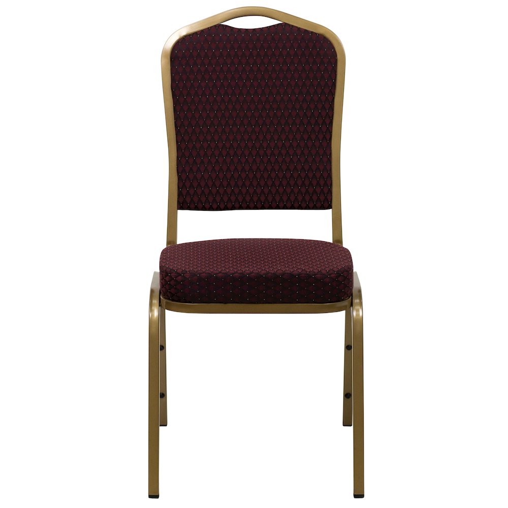 Crown Back Stacking Banquet Chair in Burgundy Patterned Fabric - Gold Frame. Picture 9