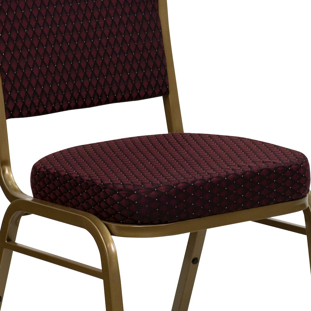 Crown Back Stacking Banquet Chair in Burgundy Patterned Fabric - Gold Frame. Picture 12