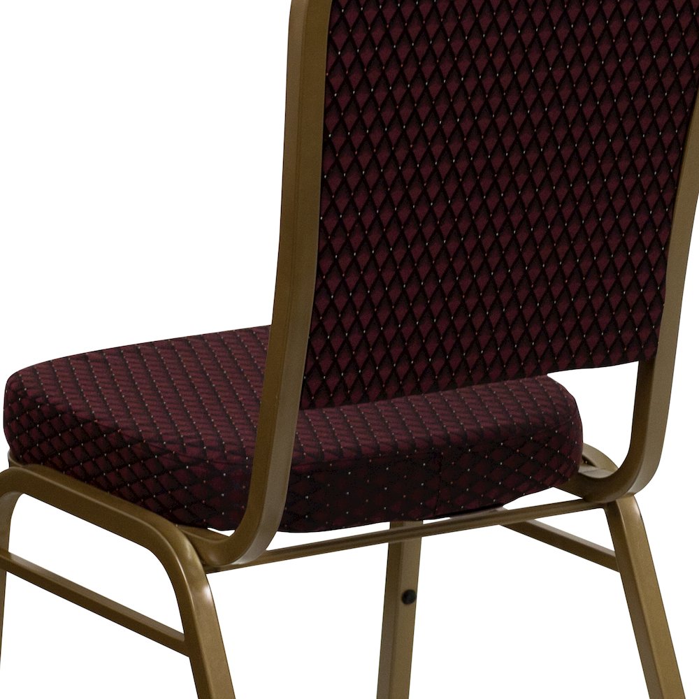 Crown Back Stacking Banquet Chair in Burgundy Patterned Fabric - Gold Frame. Picture 11