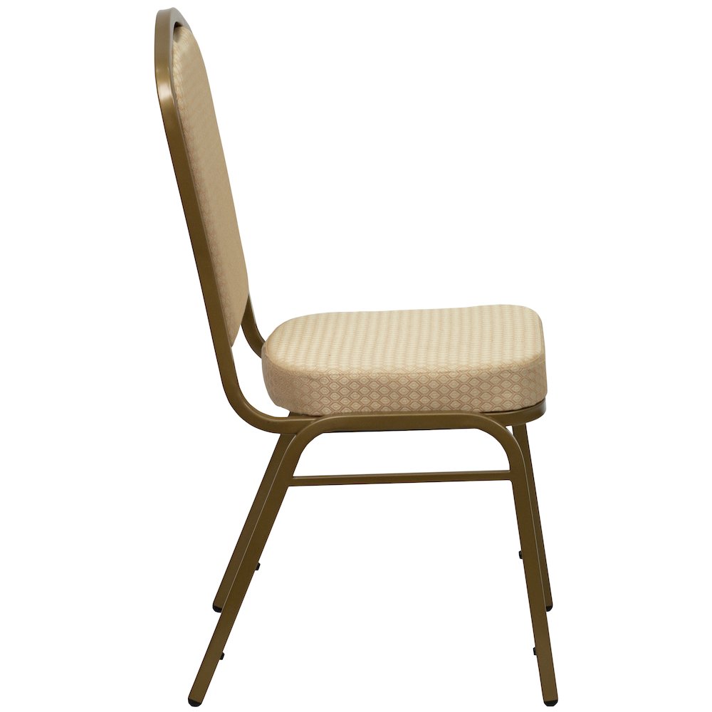 Crown Back Stacking Banquet Chair in Beige Patterned Fabric - Gold Frame. Picture 9