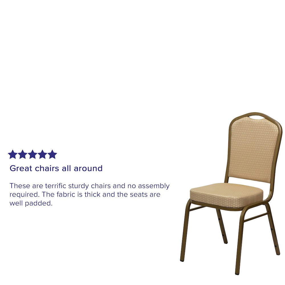 Crown Back Stacking Banquet Chair in Beige Patterned Fabric - Gold Frame. Picture 4