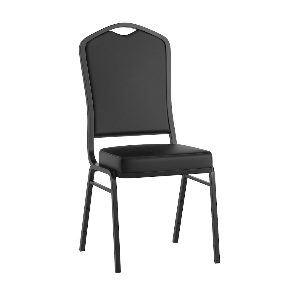 HERCULES Series Crown Back Stacking Banquet Chair in Black Vinyl - Black Frame. Picture 1
