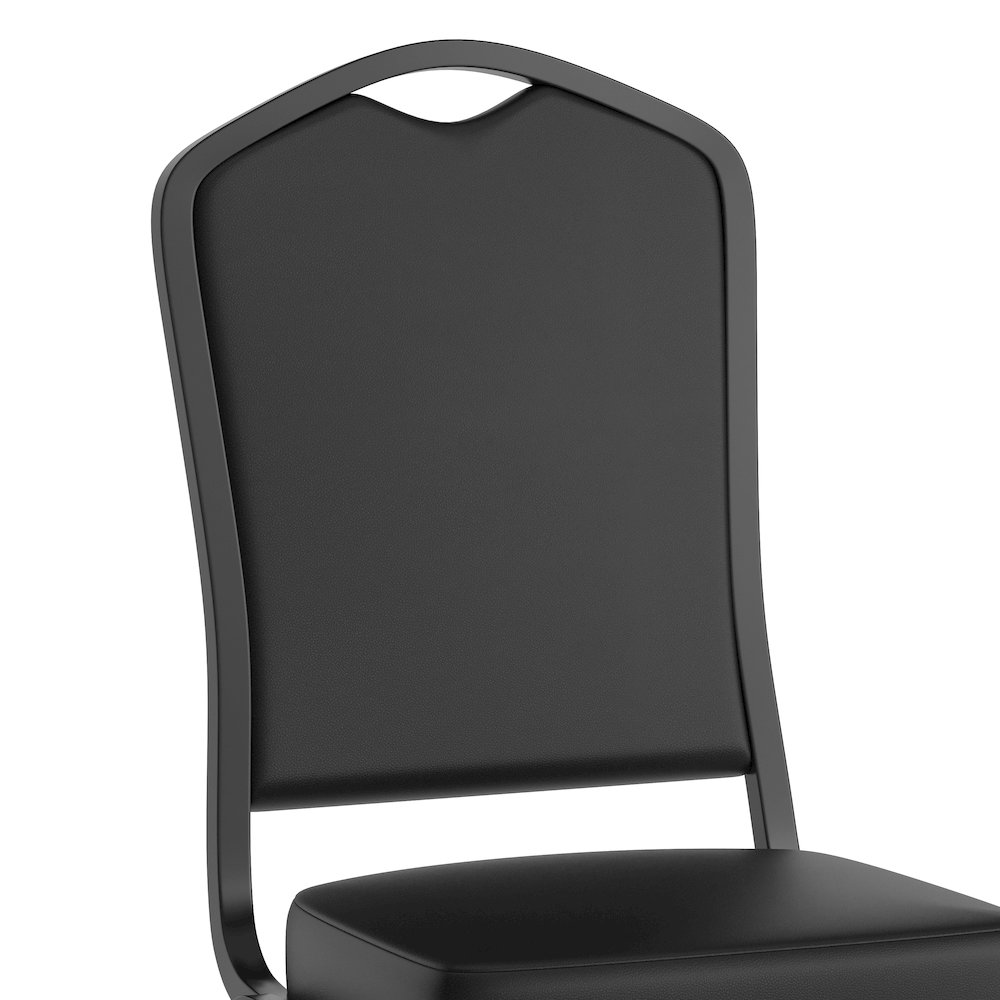 HERCULES Series Crown Back Stacking Banquet Chair in Black Vinyl - Black Frame. Picture 8