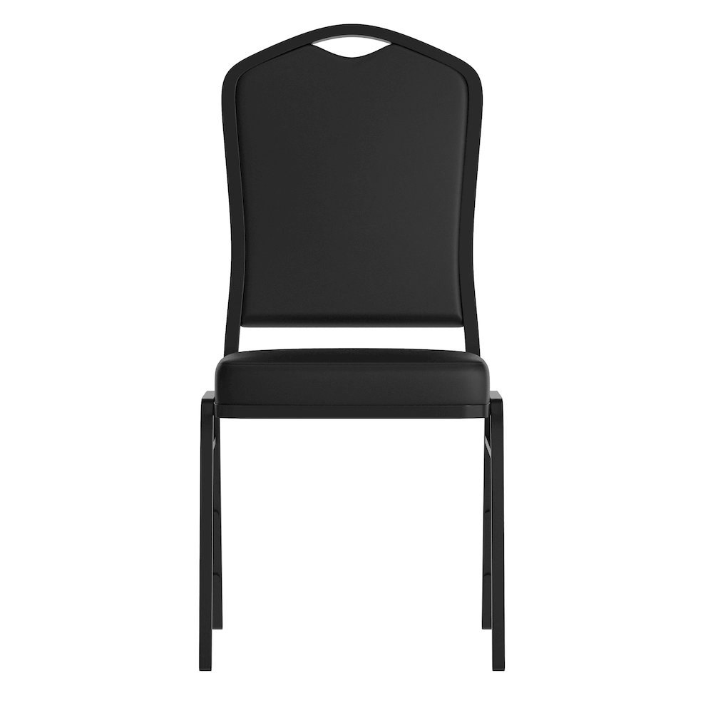 HERCULES Series Crown Back Stacking Banquet Chair in Black Vinyl - Black Frame. Picture 10