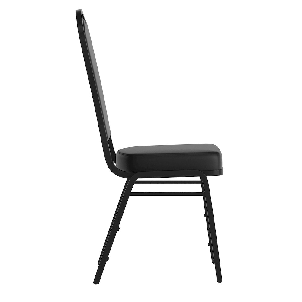 HERCULES Series Crown Back Stacking Banquet Chair in Black Vinyl - Black Frame. Picture 9