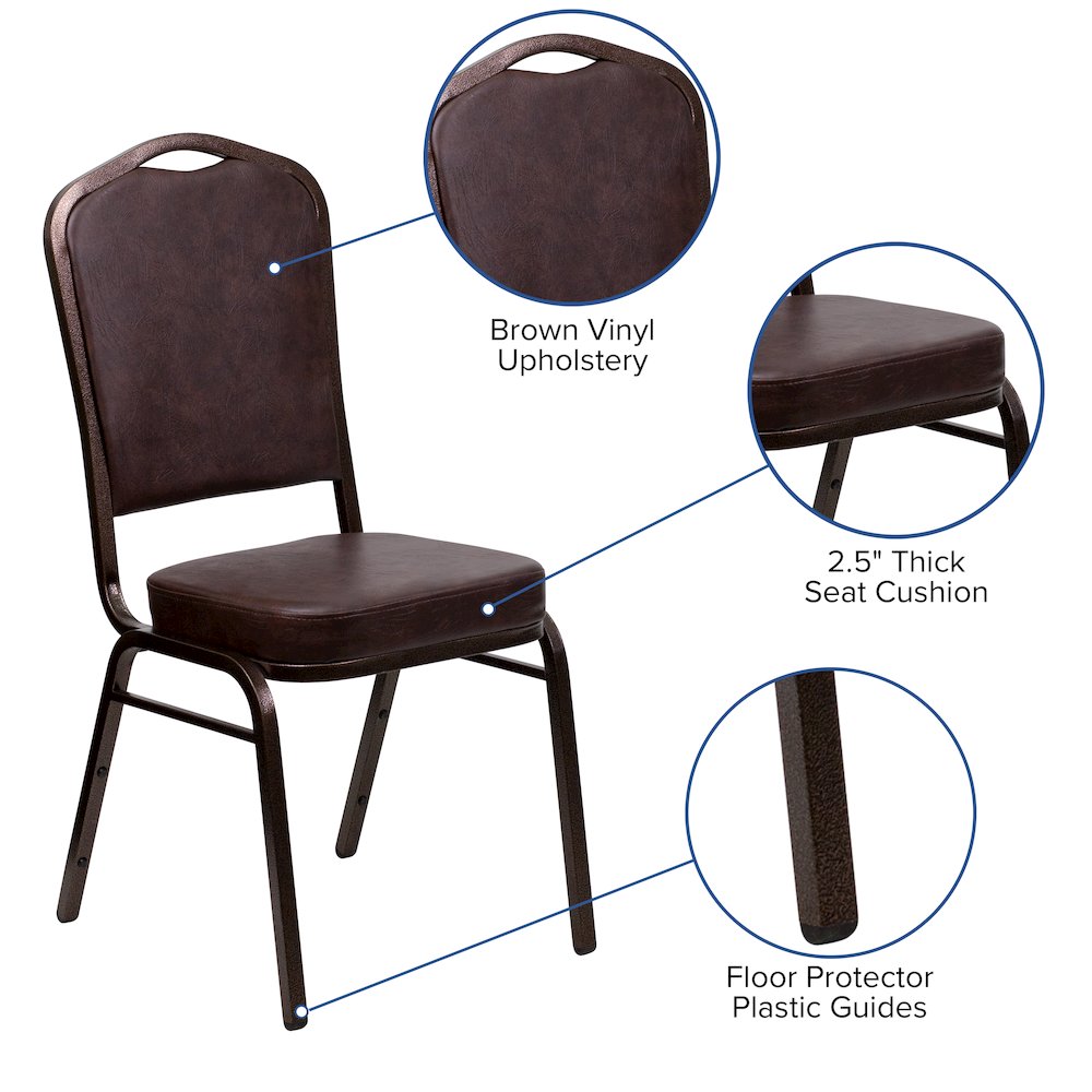 Crown Back Stacking Banquet Chair in Brown Vinyl - Copper Vein Frame. Picture 5