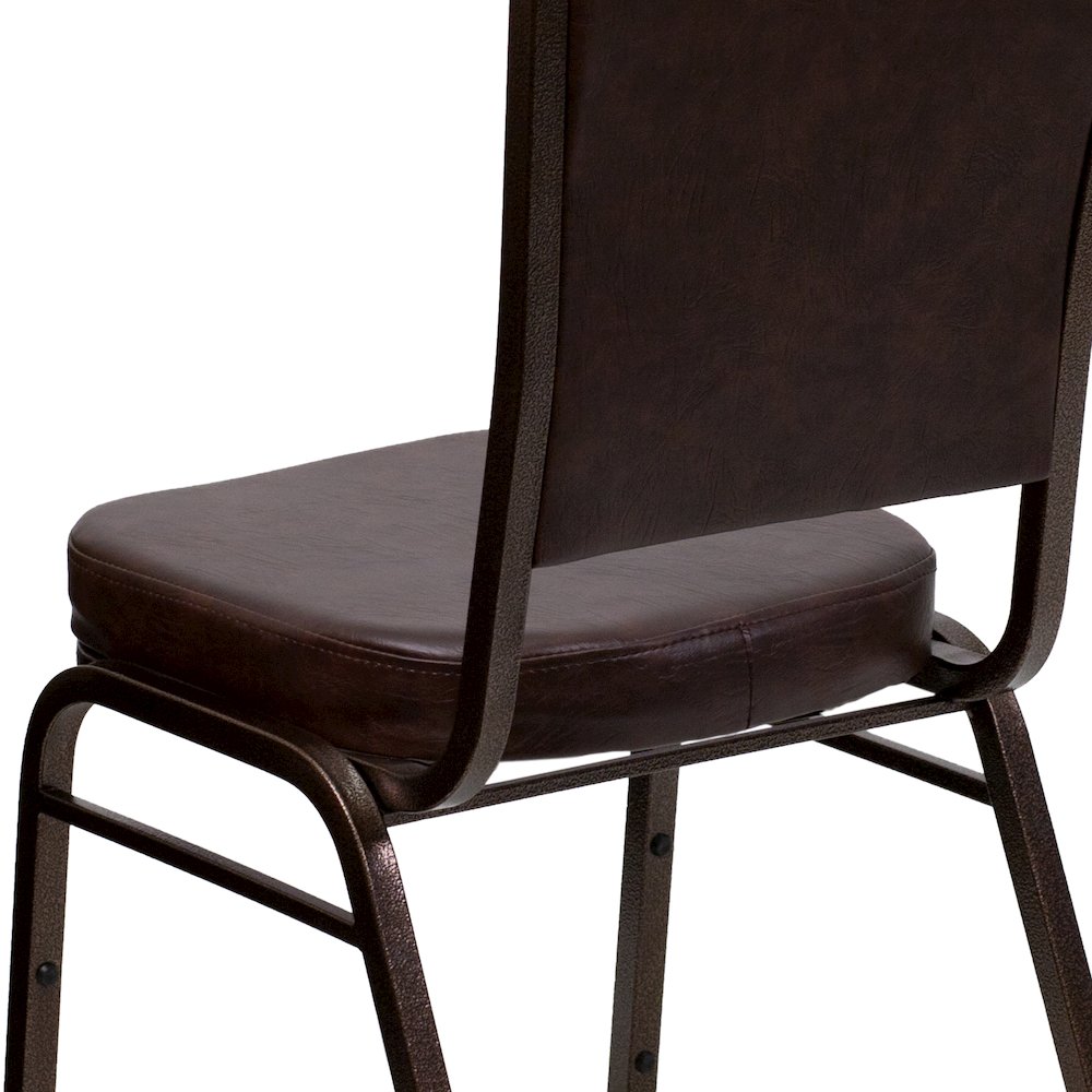 Crown Back Stacking Banquet Chair in Brown Vinyl - Copper Vein Frame. Picture 11
