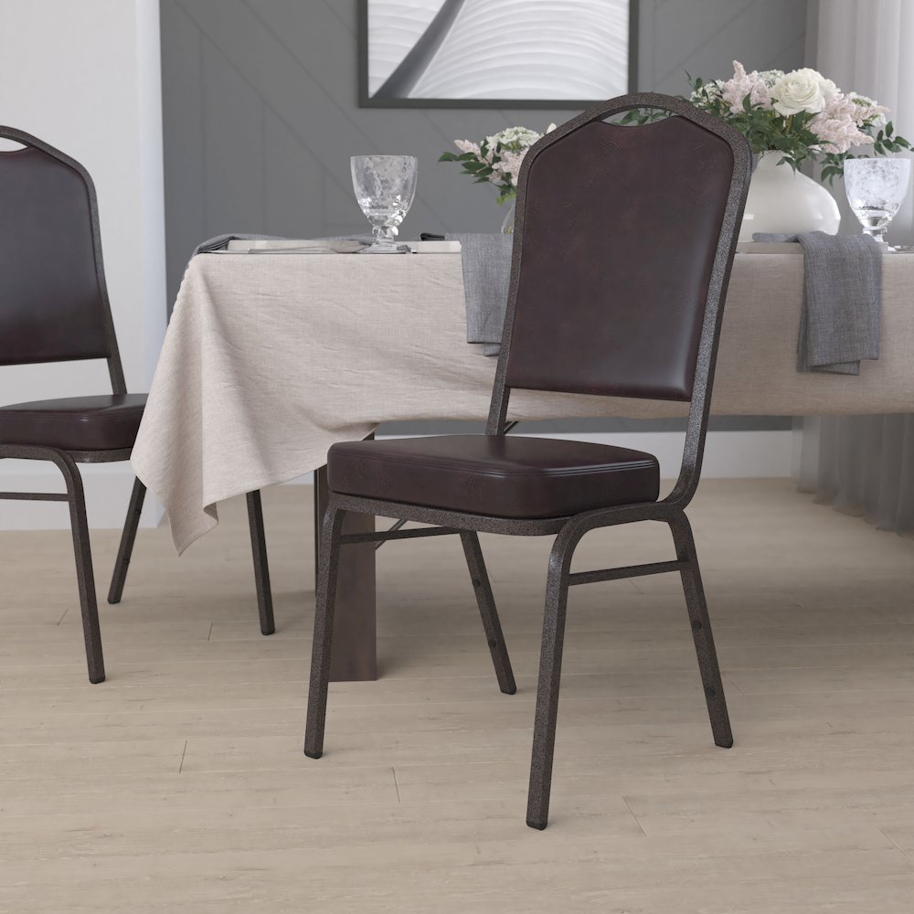 Crown Back Stacking Banquet Chair in Brown Vinyl - Copper Vein Frame. Picture 2