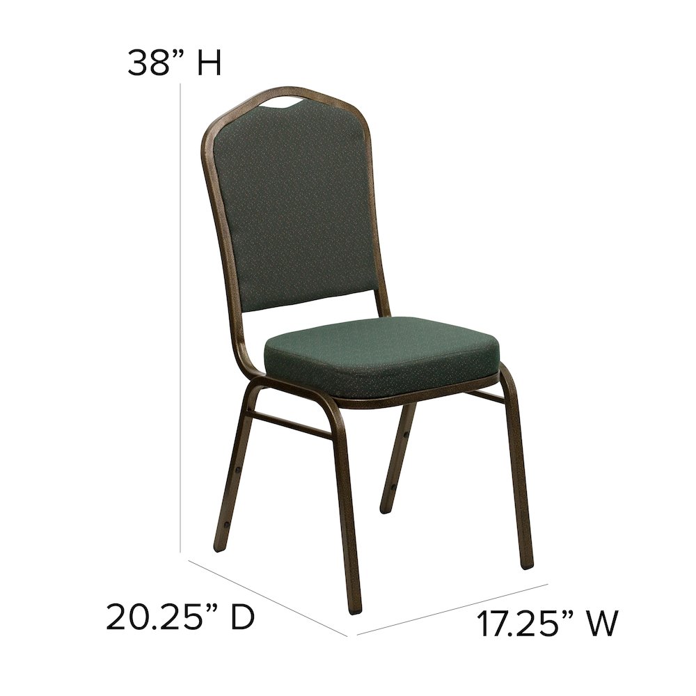 Crown Back Stacking Banquet Chair in Green Patterned Fabric - Gold Vein Frame. Picture 5