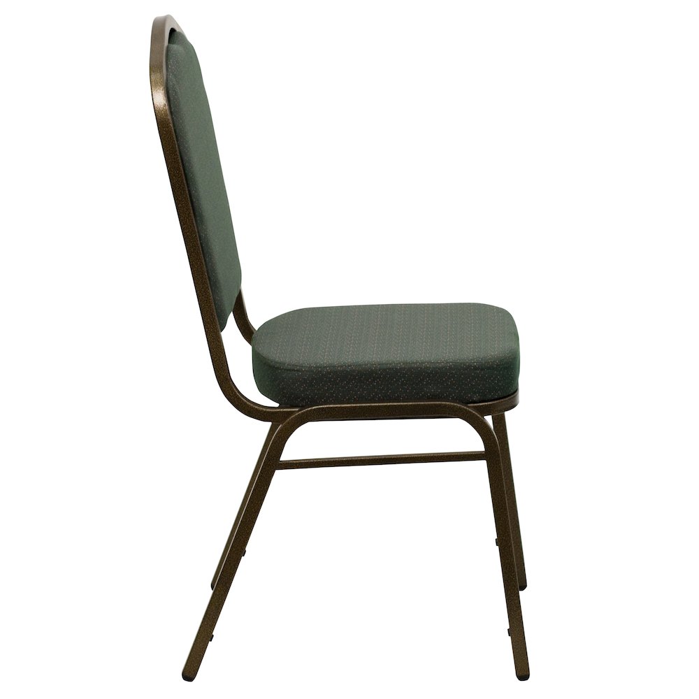 Crown Back Stacking Banquet Chair in Green Patterned Fabric - Gold Vein Frame. Picture 8