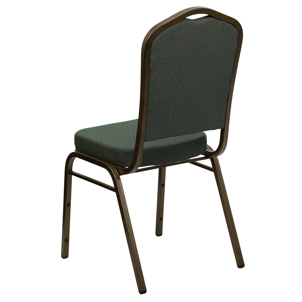 Crown Back Stacking Banquet Chair in Green Patterned Fabric - Gold Vein Frame. Picture 6