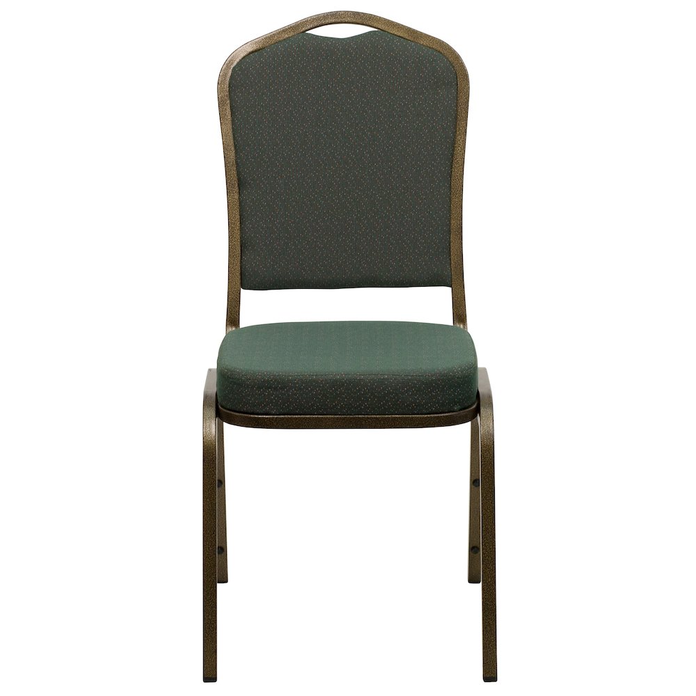 Crown Back Stacking Banquet Chair in Green Patterned Fabric - Gold Vein Frame. Picture 9