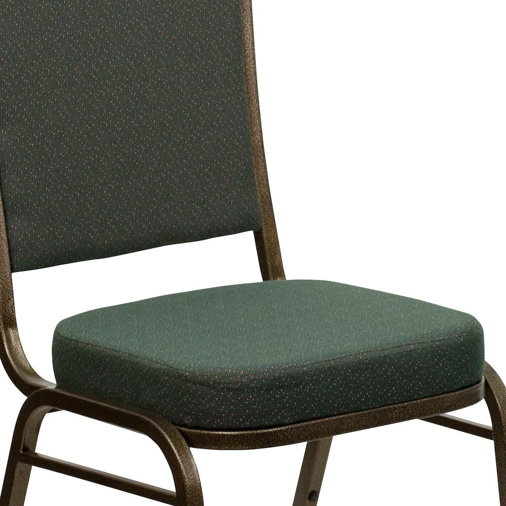 Crown Back Stacking Banquet Chair in Green Patterned Fabric - Gold Vein Frame. Picture 10