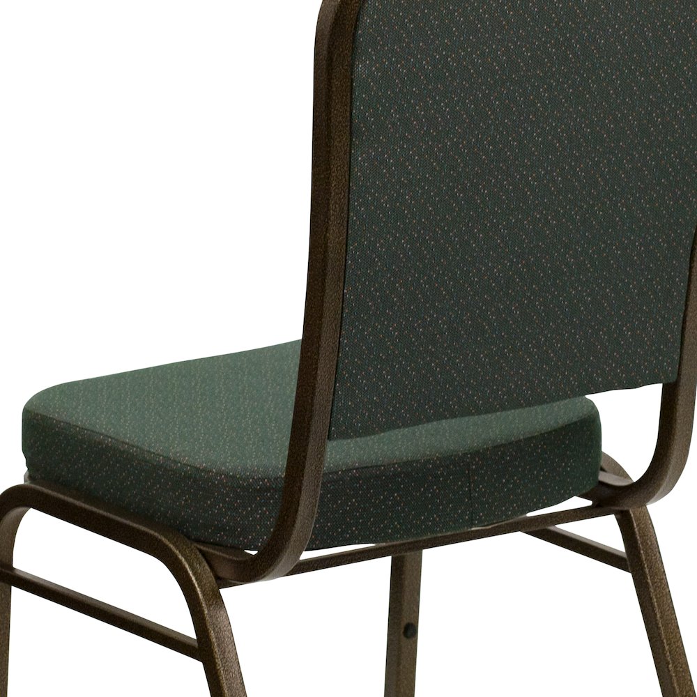 Crown Back Stacking Banquet Chair in Green Patterned Fabric - Gold Vein Frame. Picture 11