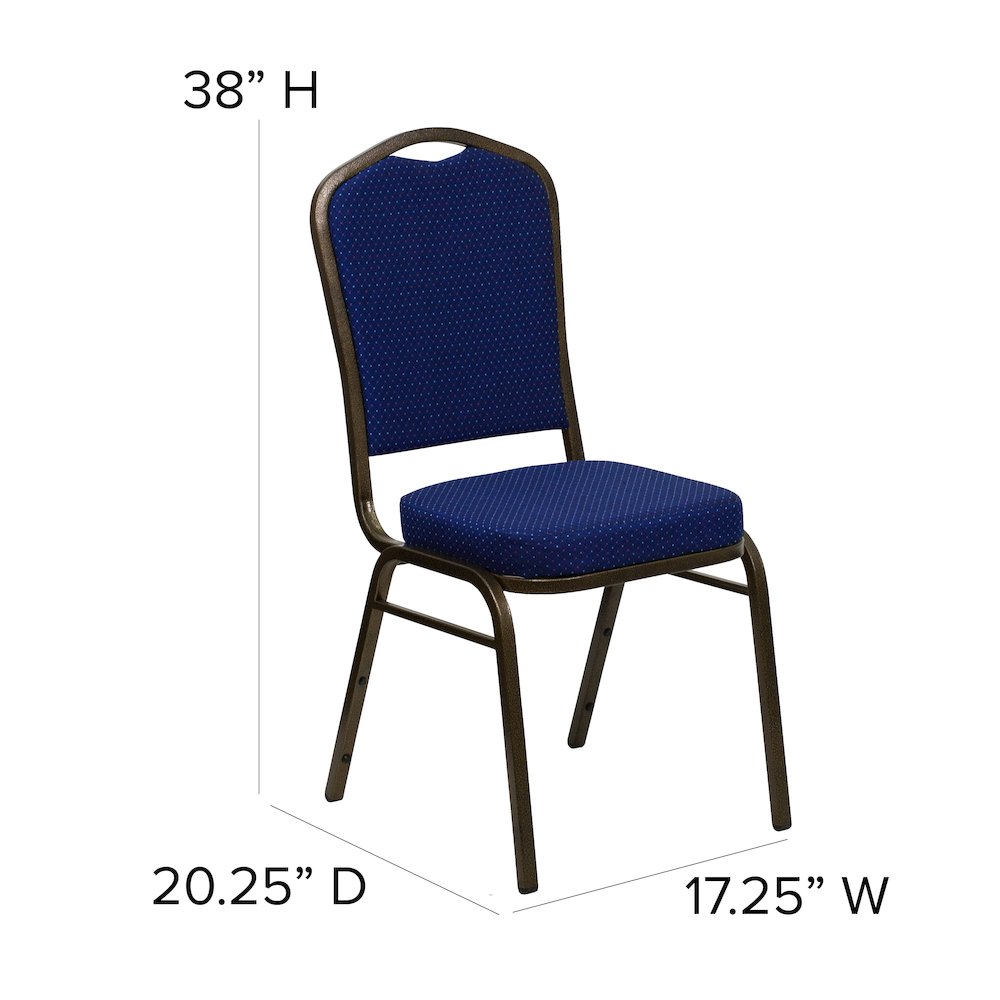 Crown Back Stacking Banquet Chair in Navy Blue Fabric - Gold Vein Frame. Picture 6