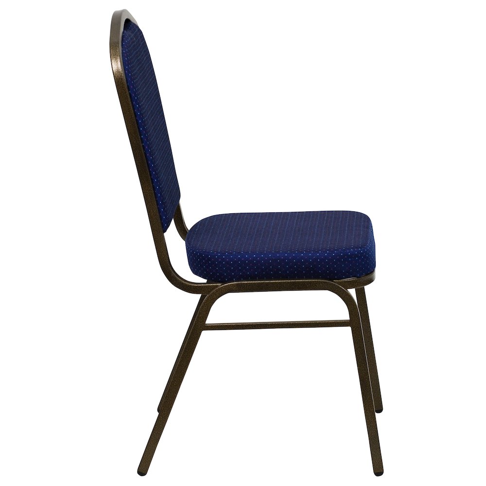 Crown Back Stacking Banquet Chair in Navy Blue Fabric - Gold Vein Frame. Picture 9