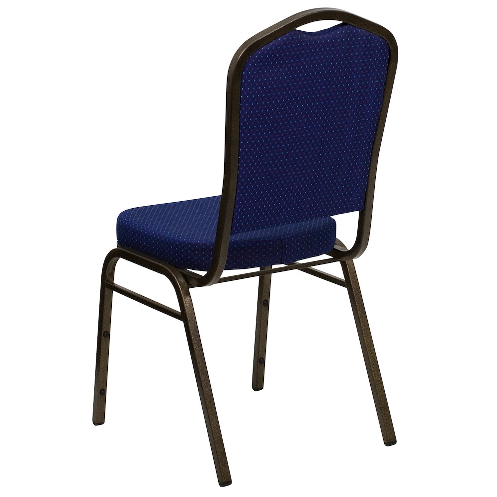 Crown Back Stacking Banquet Chair in Navy Blue Fabric - Gold Vein Frame. Picture 7