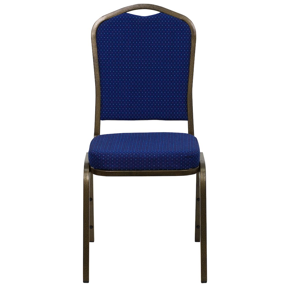 Crown Back Stacking Banquet Chair in Navy Blue Fabric - Gold Vein Frame. Picture 10