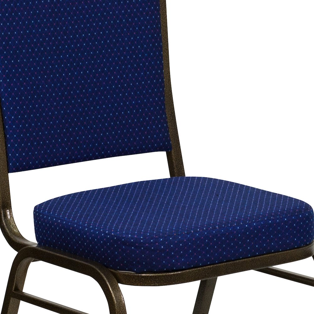 Crown Back Stacking Banquet Chair in Navy Blue Fabric - Gold Vein Frame. Picture 11