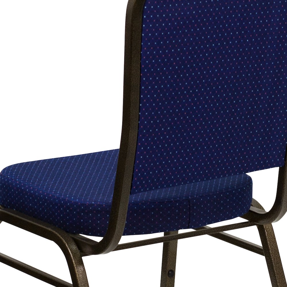 Crown Back Stacking Banquet Chair in Navy Blue Fabric - Gold Vein Frame. Picture 13