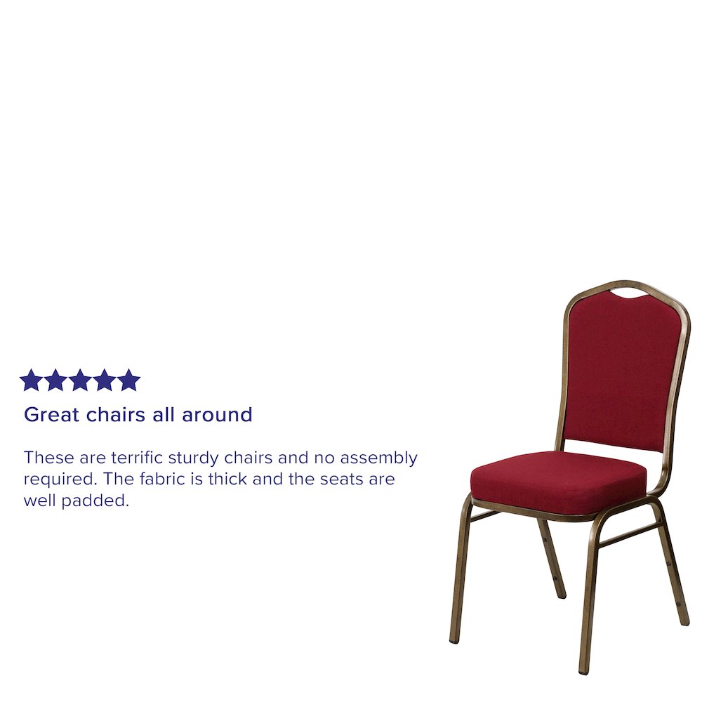 Crown Back Stacking Banquet Chair in Burgundy Fabric - Gold Vein Frame. Picture 10