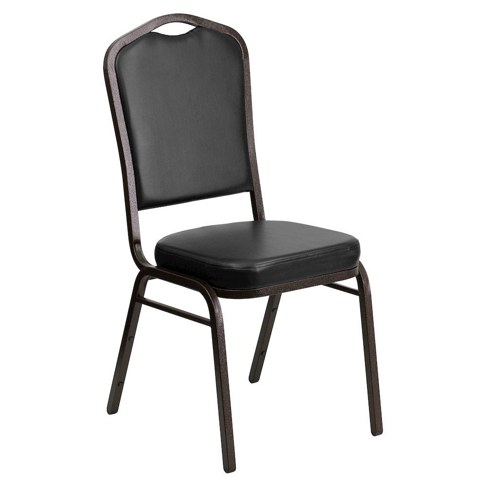 Crown Back Stacking Banquet Chair in Black Vinyl - Gold Vein Frame. Picture 1