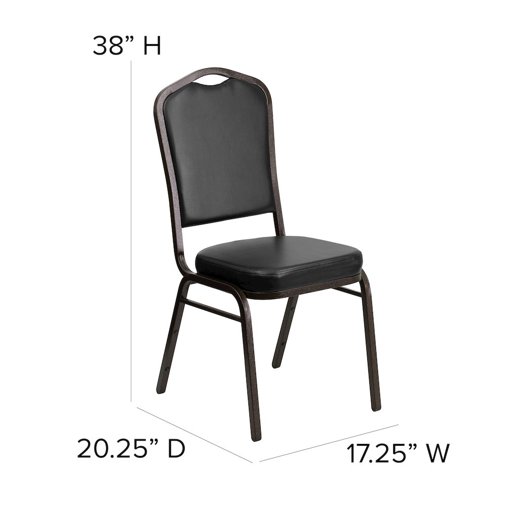 Crown Back Stacking Banquet Chair in Black Vinyl - Gold Vein Frame. Picture 6