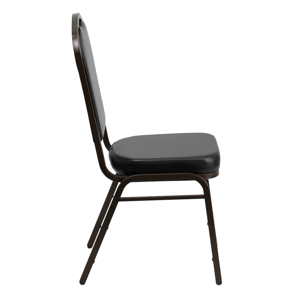 Crown Back Stacking Banquet Chair in Black Vinyl - Gold Vein Frame. Picture 9