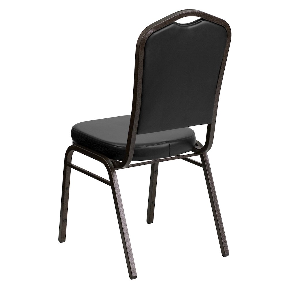 Crown Back Stacking Banquet Chair in Black Vinyl - Gold Vein Frame. Picture 7