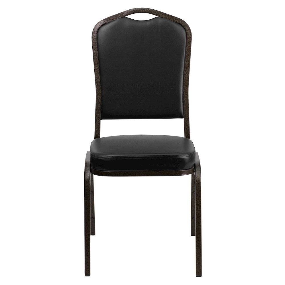 Crown Back Stacking Banquet Chair in Black Vinyl - Gold Vein Frame. Picture 10