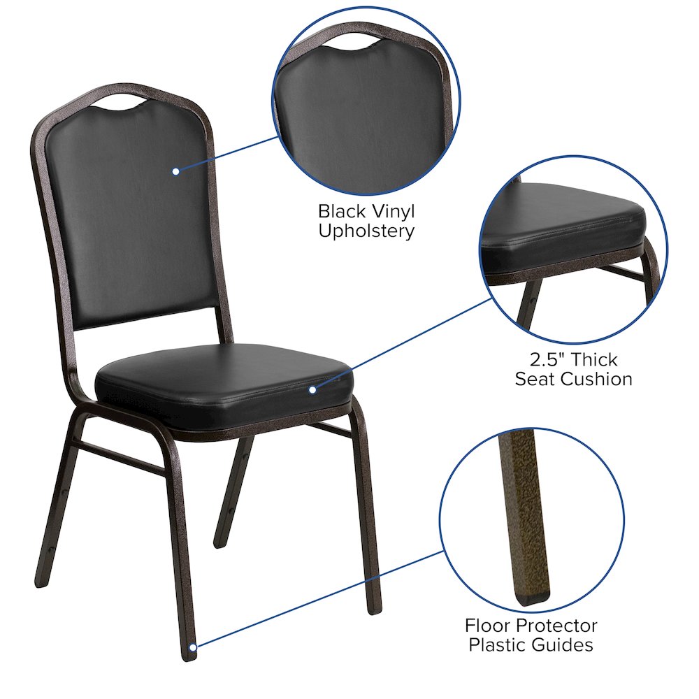 Crown Back Stacking Banquet Chair in Black Vinyl - Gold Vein Frame. Picture 5