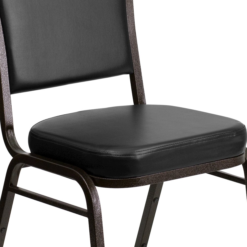 Crown Back Stacking Banquet Chair in Black Vinyl - Gold Vein Frame. Picture 13