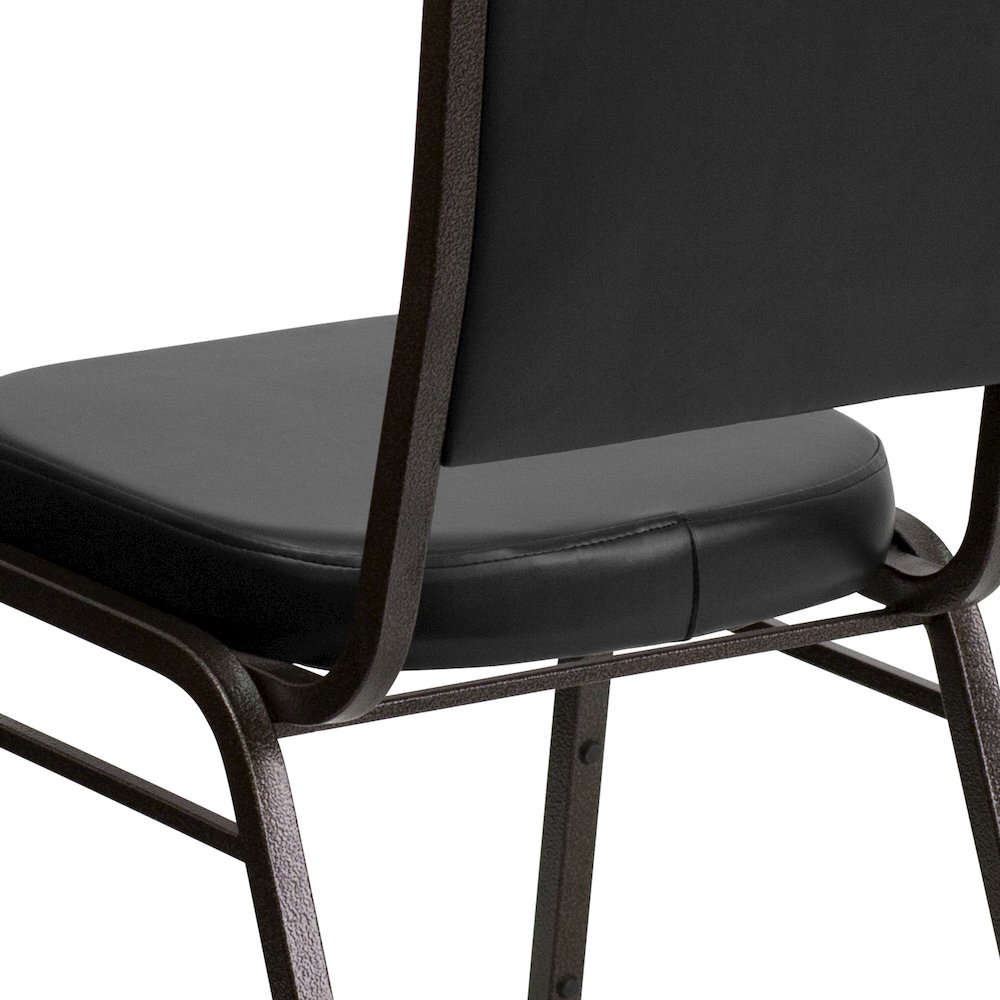 Crown Back Stacking Banquet Chair in Black Vinyl - Gold Vein Frame. Picture 12