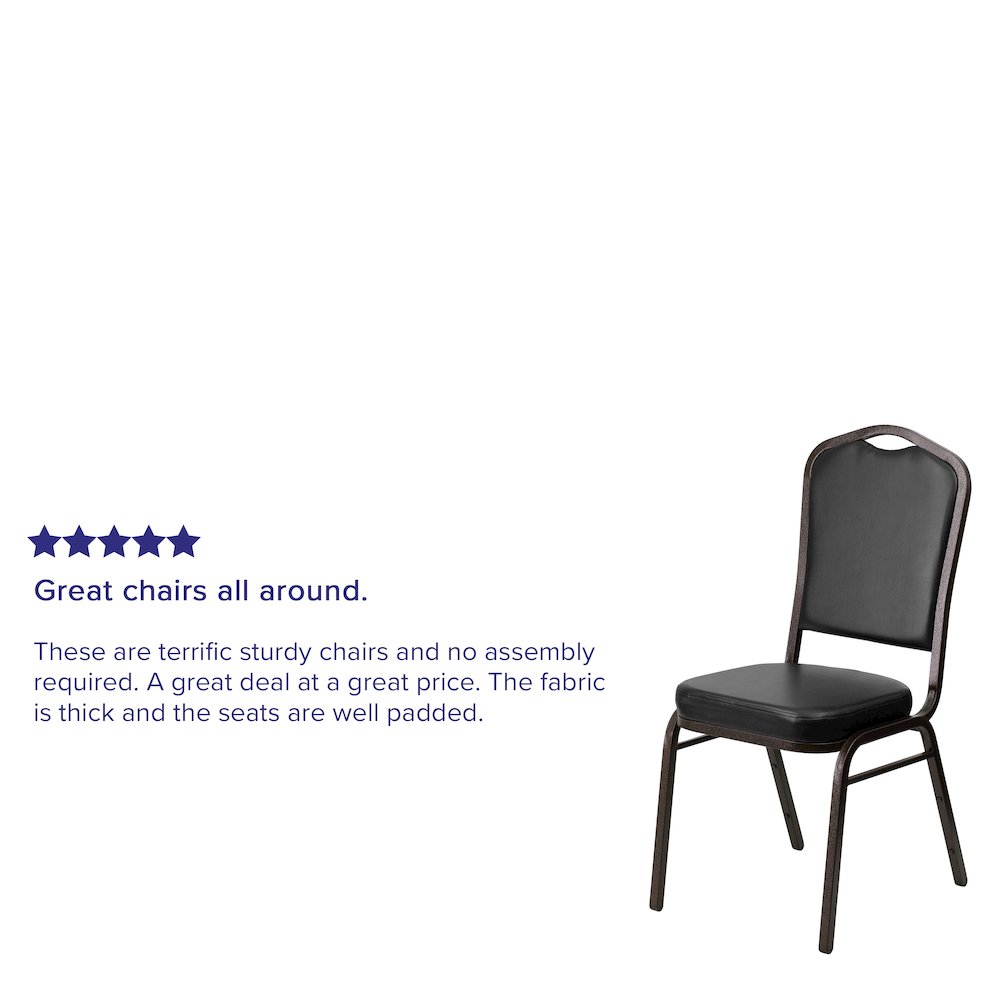 Crown Back Stacking Banquet Chair in Black Vinyl - Gold Vein Frame. Picture 4