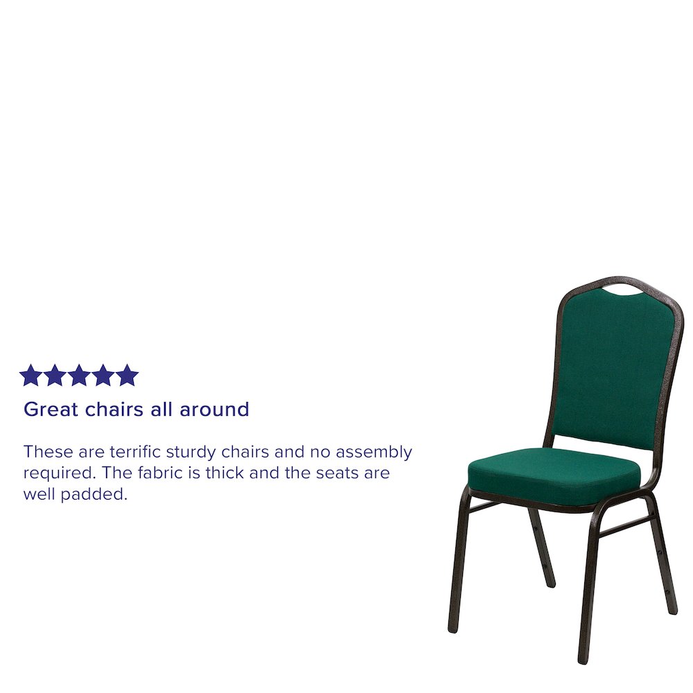 Crown Back Stacking Banquet Chair in Green Fabric - Gold Vein Frame. Picture 4