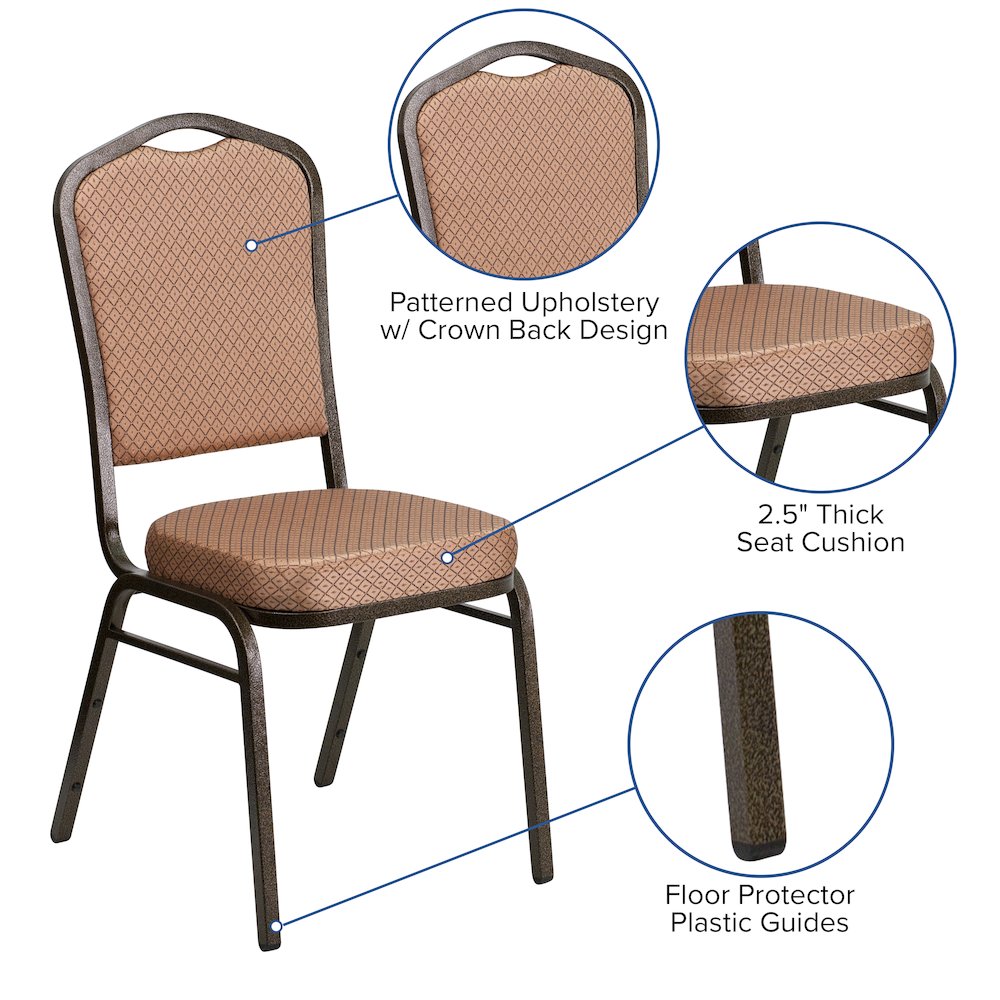 Crown Back Stacking Banquet Chair in Gold Diamond Fabric - Gold Vein Frame. Picture 5