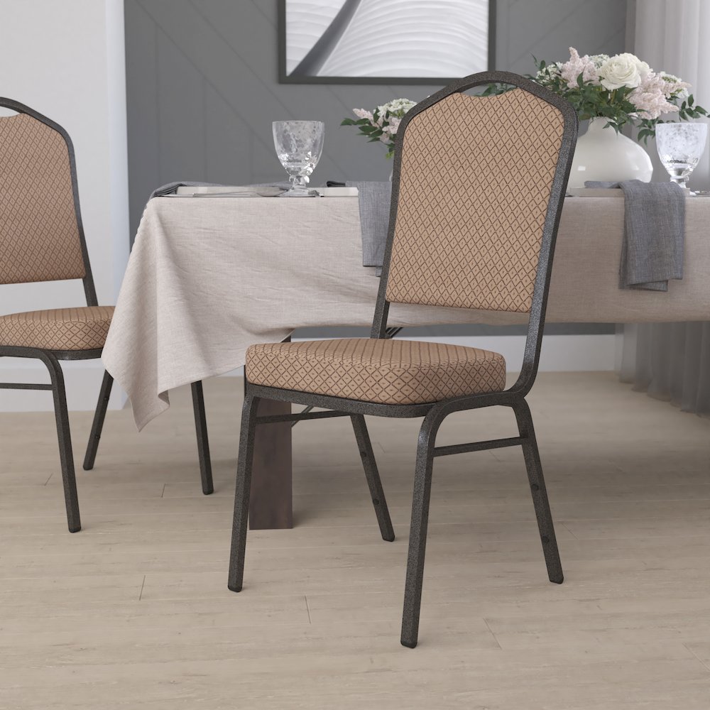Crown Back Stacking Banquet Chair in Gold Diamond Fabric - Gold Vein Frame. Picture 2