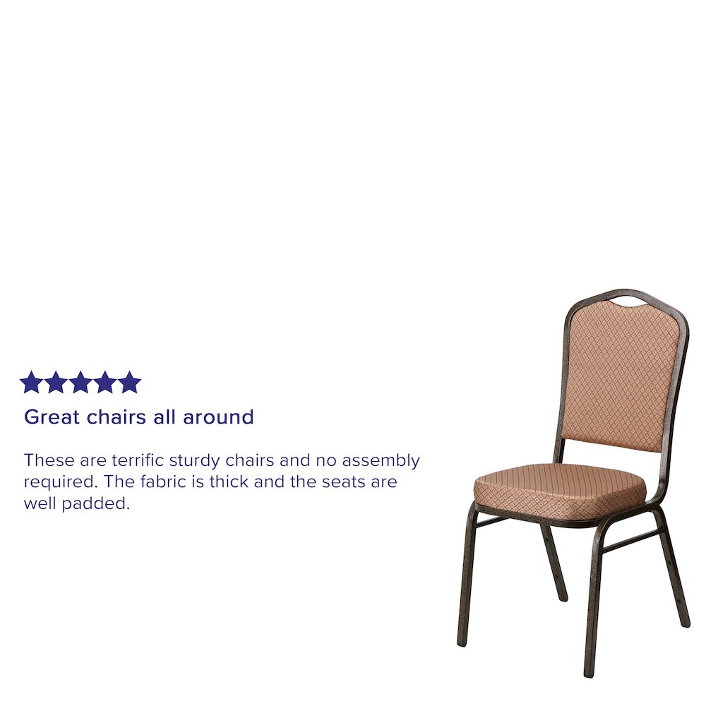 Crown Back Stacking Banquet Chair in Gold Diamond Fabric - Gold Vein Frame. Picture 4