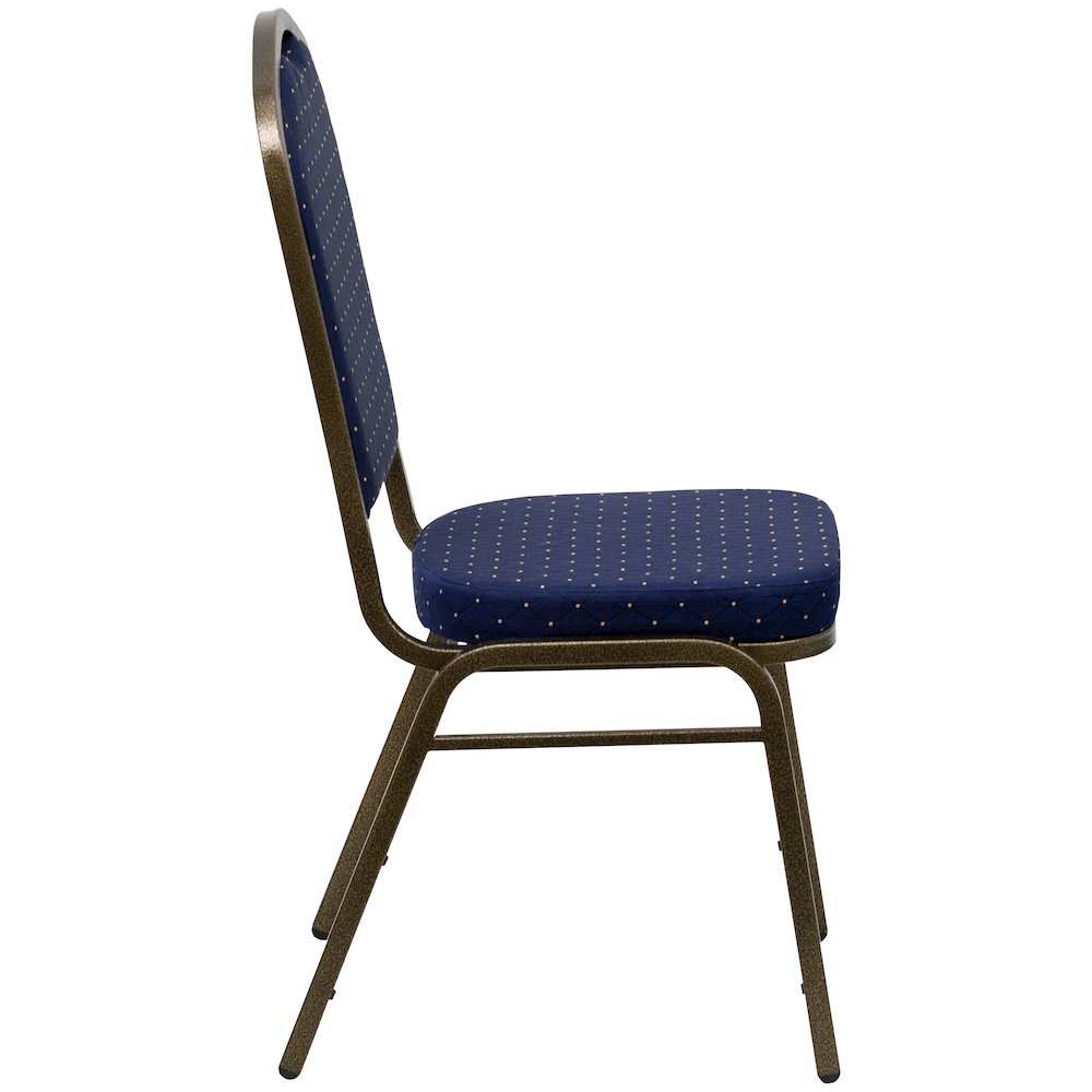 Crown Back Stacking Banquet Chair in Navy Blue Dot Fabric - Gold Vein Frame. Picture 9