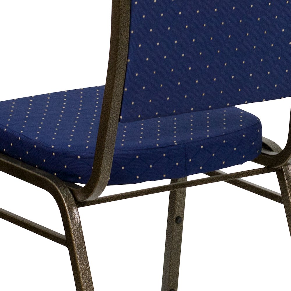 Crown Back Stacking Banquet Chair in Navy Blue Dot Fabric - Gold Vein Frame. Picture 11