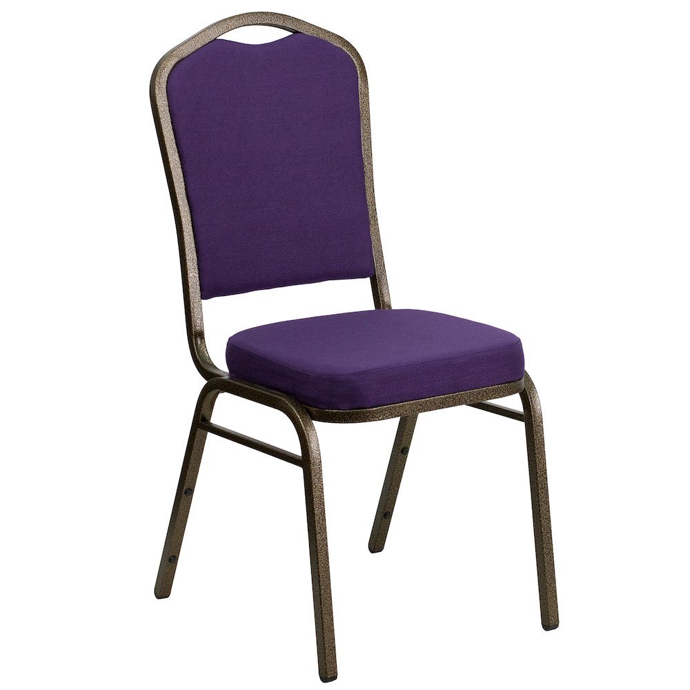 Crown Back Stacking Banquet Chair in Purple Fabric - Gold Vein Frame. Picture 1