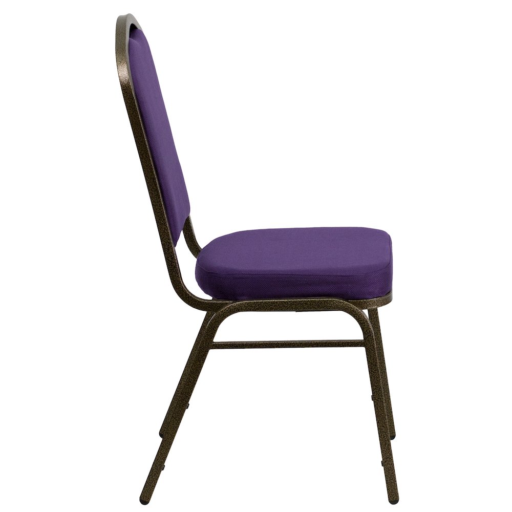 Crown Back Stacking Banquet Chair in Purple Fabric - Gold Vein Frame. Picture 3