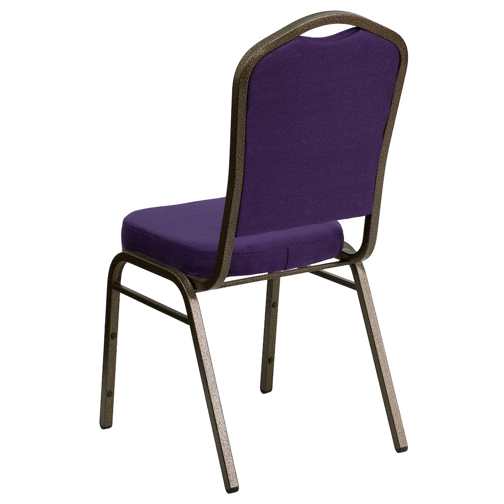Crown Back Stacking Banquet Chair in Purple Fabric - Gold Vein Frame. Picture 4